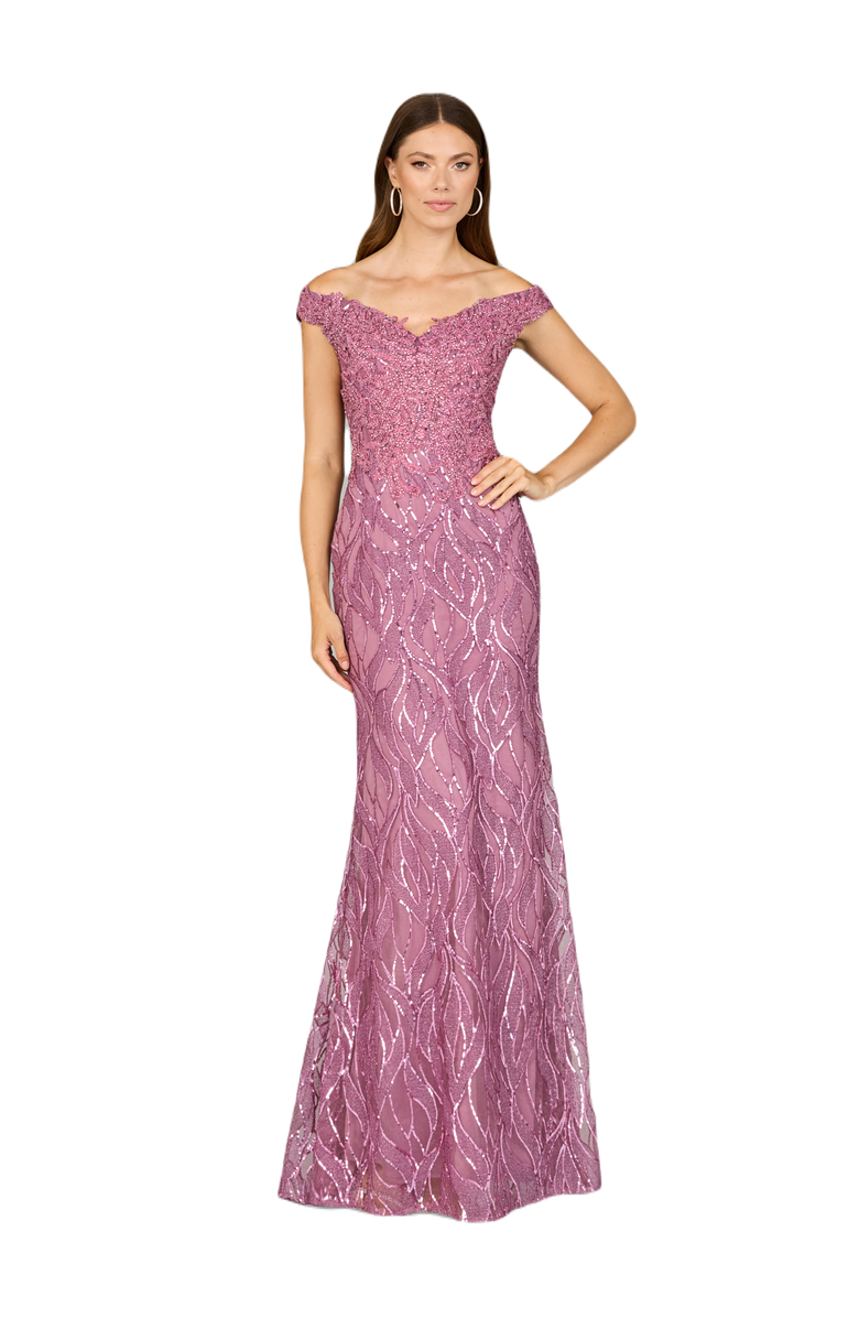 LARA New York Off Shoulder, Mermaid Lace Gown, Main, color, Rose