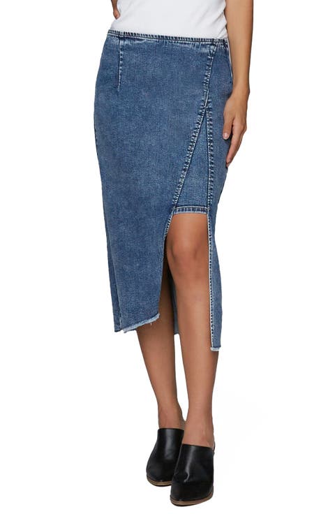 Asymmetric Denim Midi Skirt