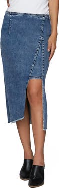 Wash Lab Denim Asymmetric Denim Midi Skirt