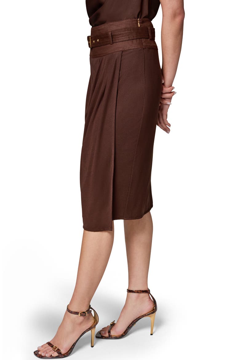 Ruched Belted Linen Blend Skirt, Alternate, color, CANYON