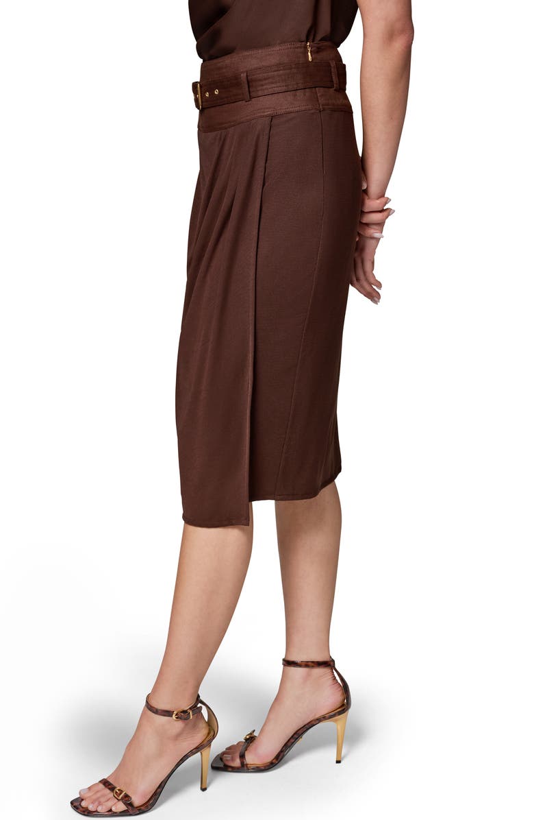 Donna Karan New York Ruched Belted Linen Blend Skirt, Alternate, color, 
