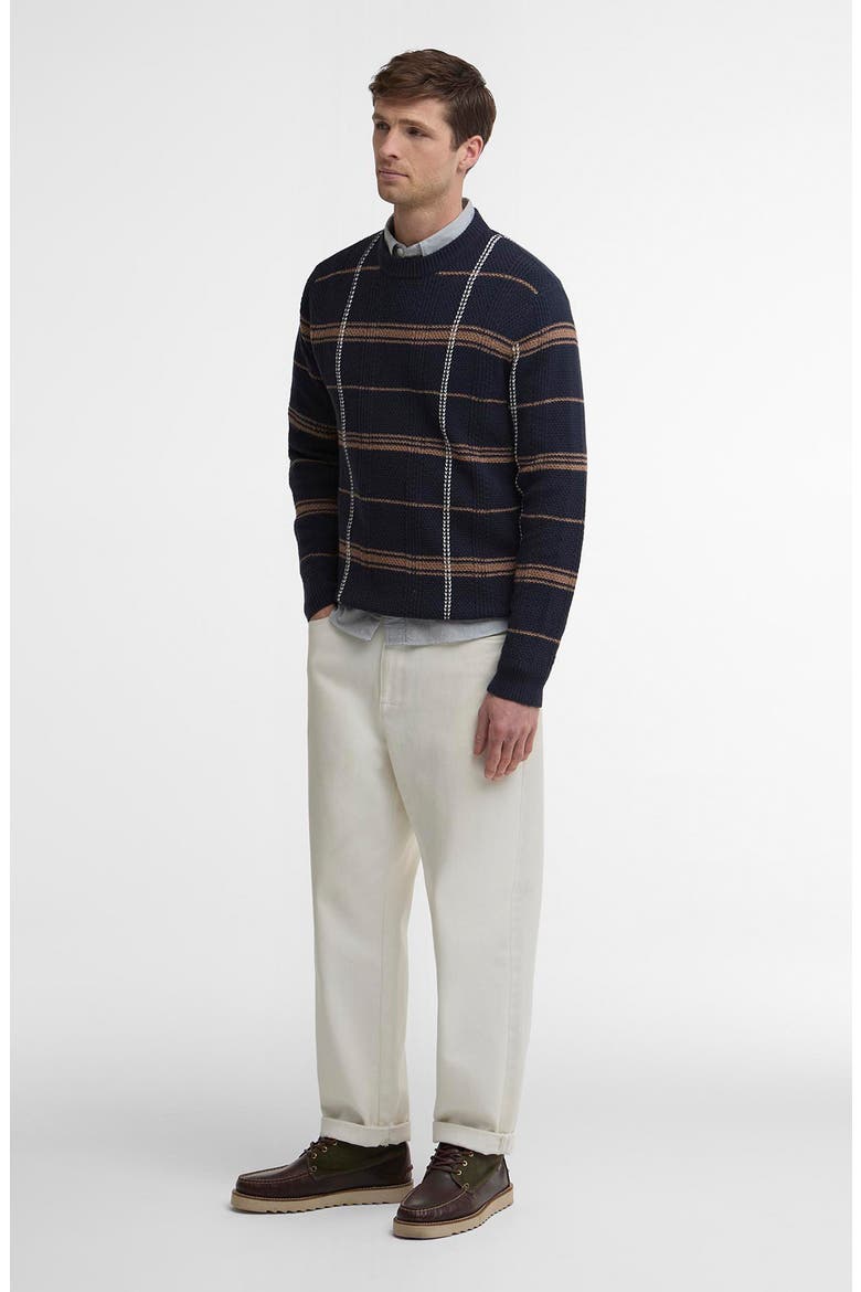 Fasey Cable Tartan Crewneck Sweater, Alternate, color, NAVY