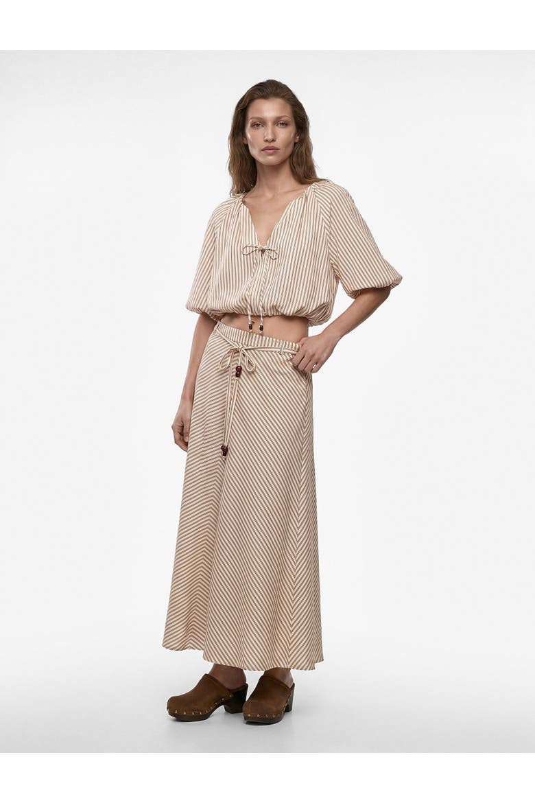 Tied Striped Puff Sleeve Crop Top, Main, color, BROWN STRIPE