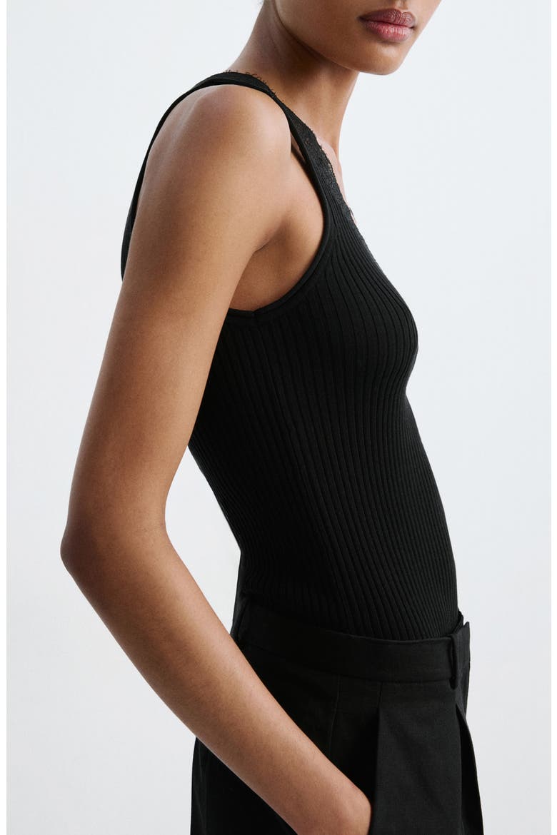 Lace Trim Lyocell Tank, Alternate, color, BLACK