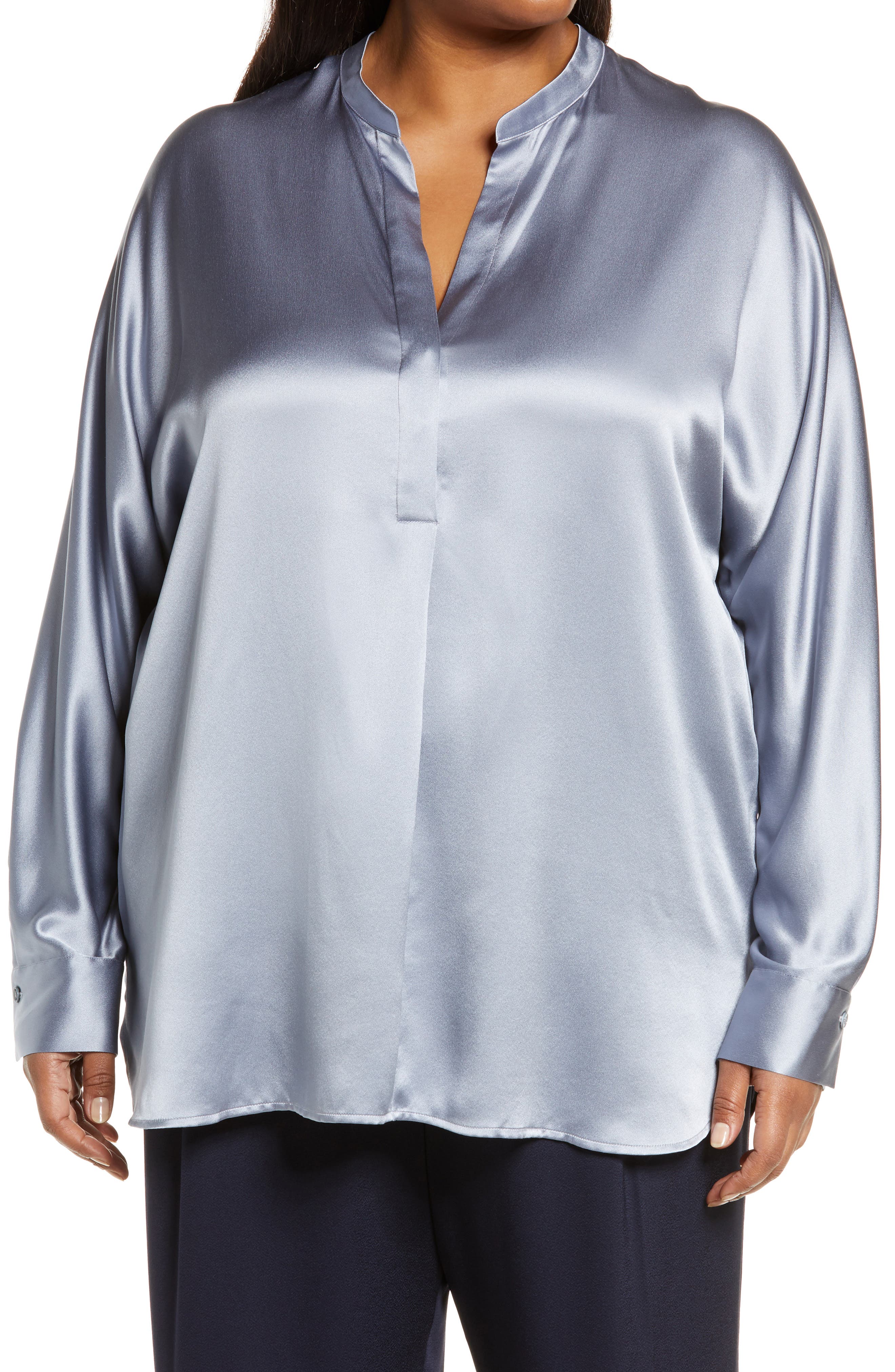 Vince Band Collar Silk Blouse (Women) | Nordstrom