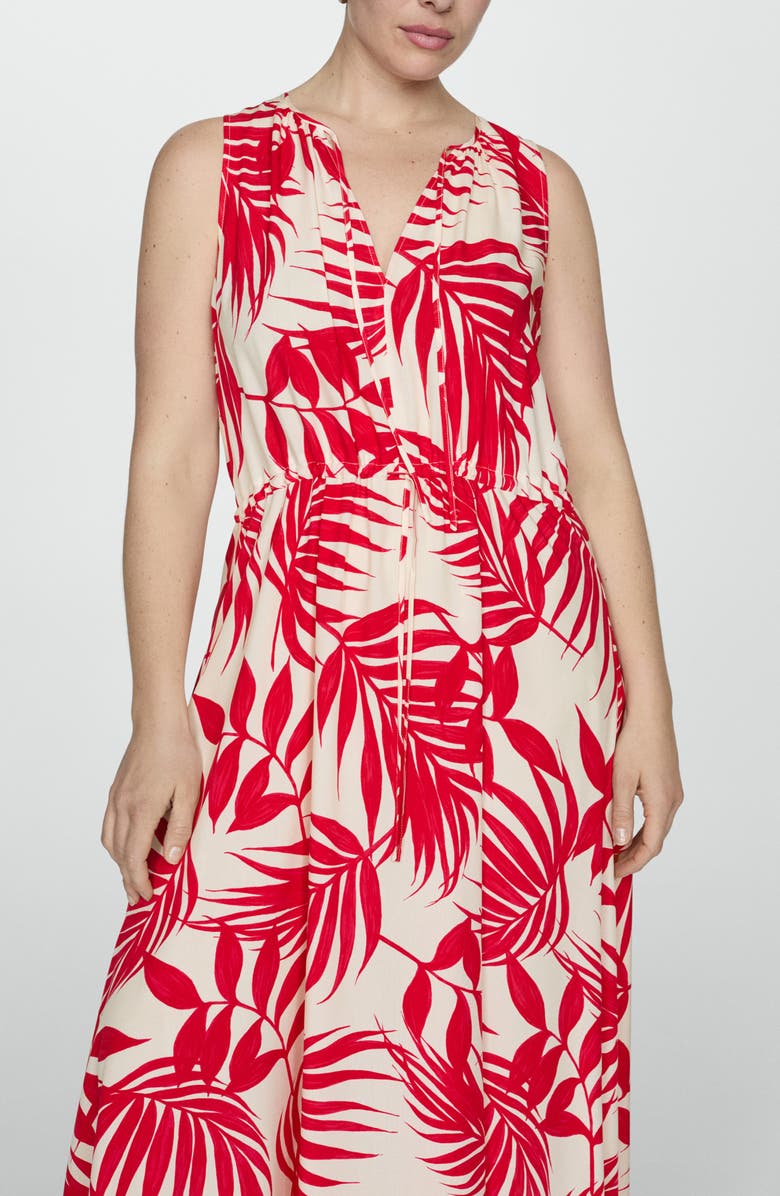 MANGO Palm Frond Sleeveless Midi Dress, Alternate, color, Red