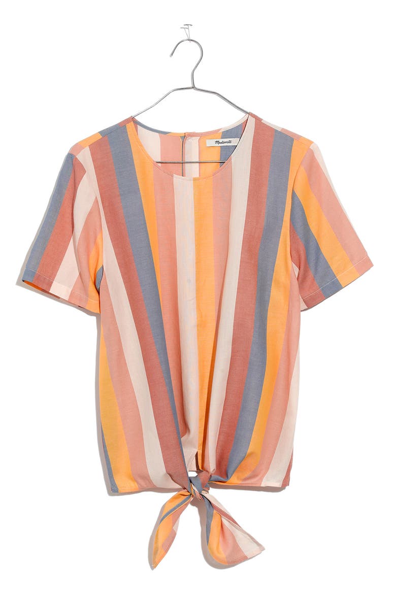 Sherbet Stripe Button Back Tie Tee, Alternate, color, ANTIQUE CORAL