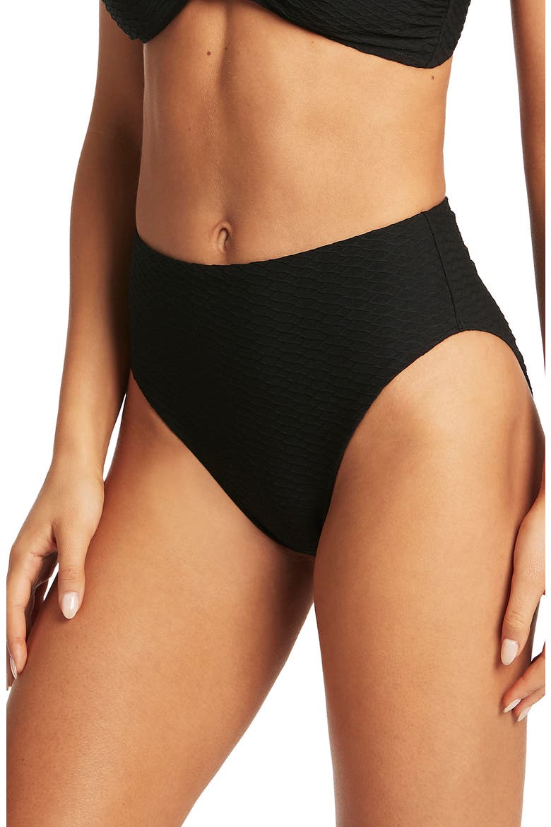 Retro High Waist Bikini Bottoms, Alternate, color, BLACK