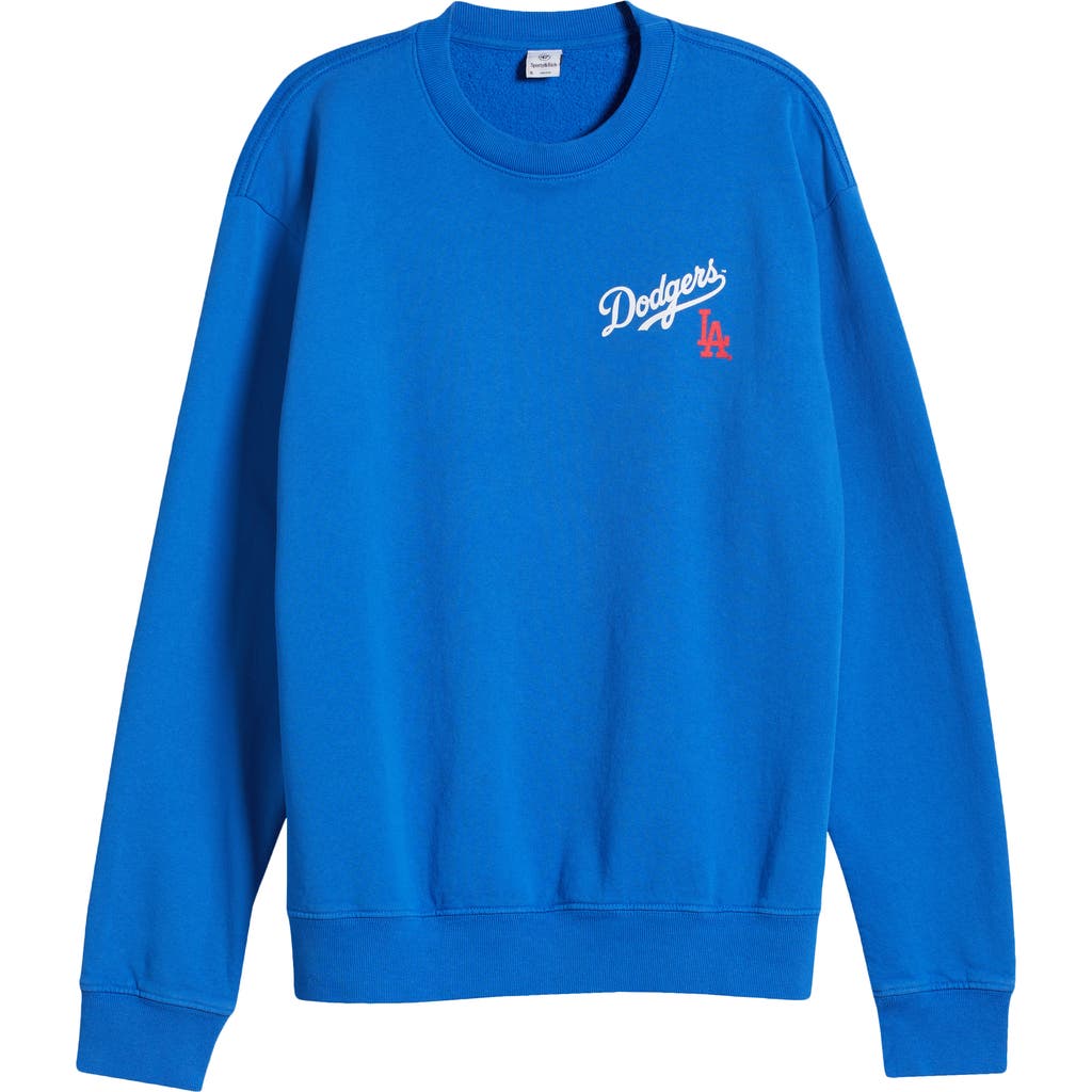 Shop Sporty And Rich Sporty & Rich Dodgers Serif Crewneck Graphic Sweatshirt In Team Blue