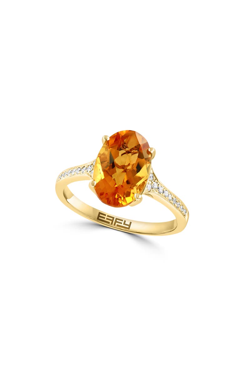 14K Yellow Gold Oval Citrine & Diamond Ring, Main, color, YELLOW
