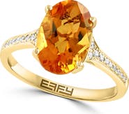 EFFY 14K Yellow Gold Oval Citrine & Diamond Ring