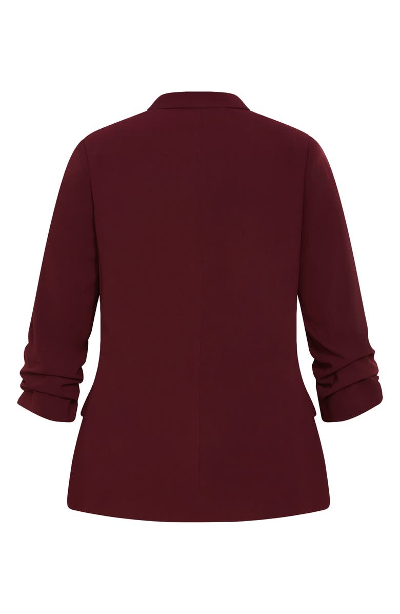 City Chic Abbie Ruched Sleeve Blazer, Alternate, color, Dark Cherry