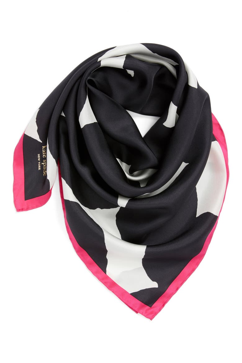 large dot square silk scarf, Alternate, color, BLACK