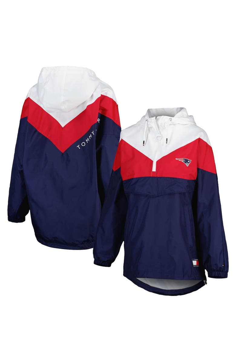 Tommy Hilfiger Women's Tommy Hilfiger White/Red New England Patriots Staci Half-Zip Hoodie Windbreaker Jacket, Main, color, White
