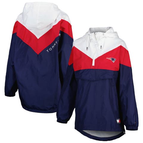 Women's Tommy Hilfiger White/Red New England Patriots Staci Half-Zip Hoodie Windbreaker Jacket