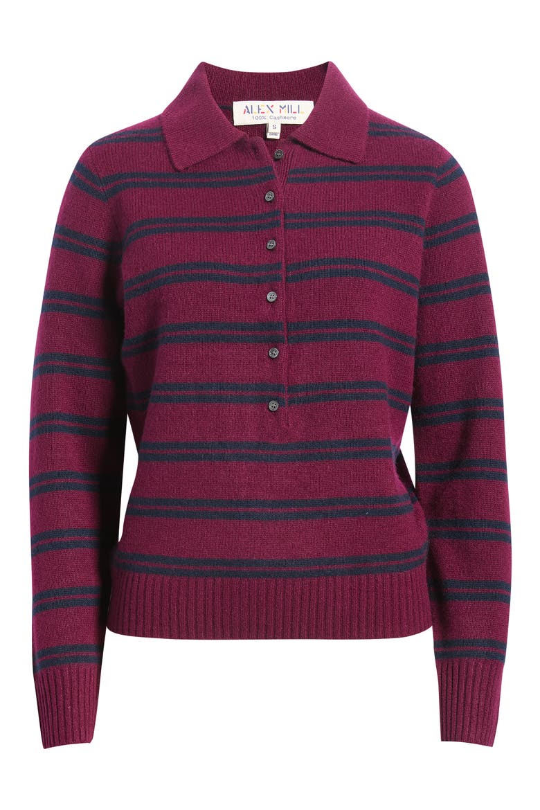 Park Cashmere Striped Polo Sweater, Main, color, DEEP NAVY / BAROLO