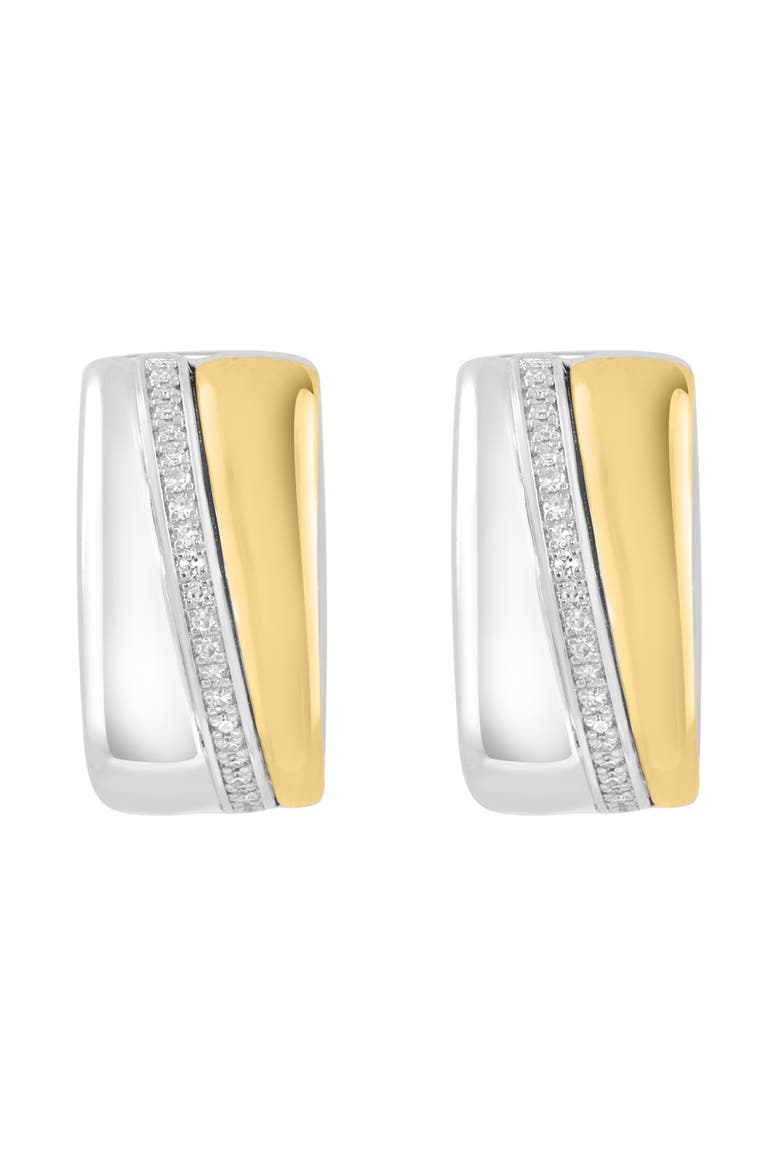 14K Gold Plated Sterling Silver Diamond Hoop Earrings, Alternate, color, GOLD