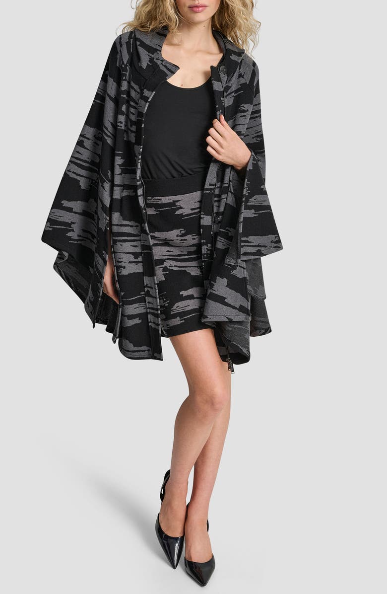 DKNY Knit Sweater Cape, Alternate, color, Black/ Graphite