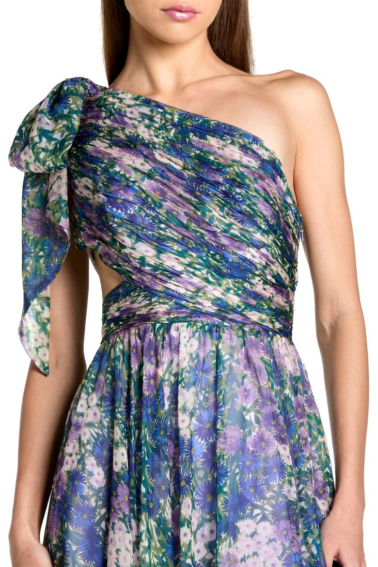 Floral One-Shoulder Cutout Chiffon Evening Gown, Alternate, color, Lilac Multi