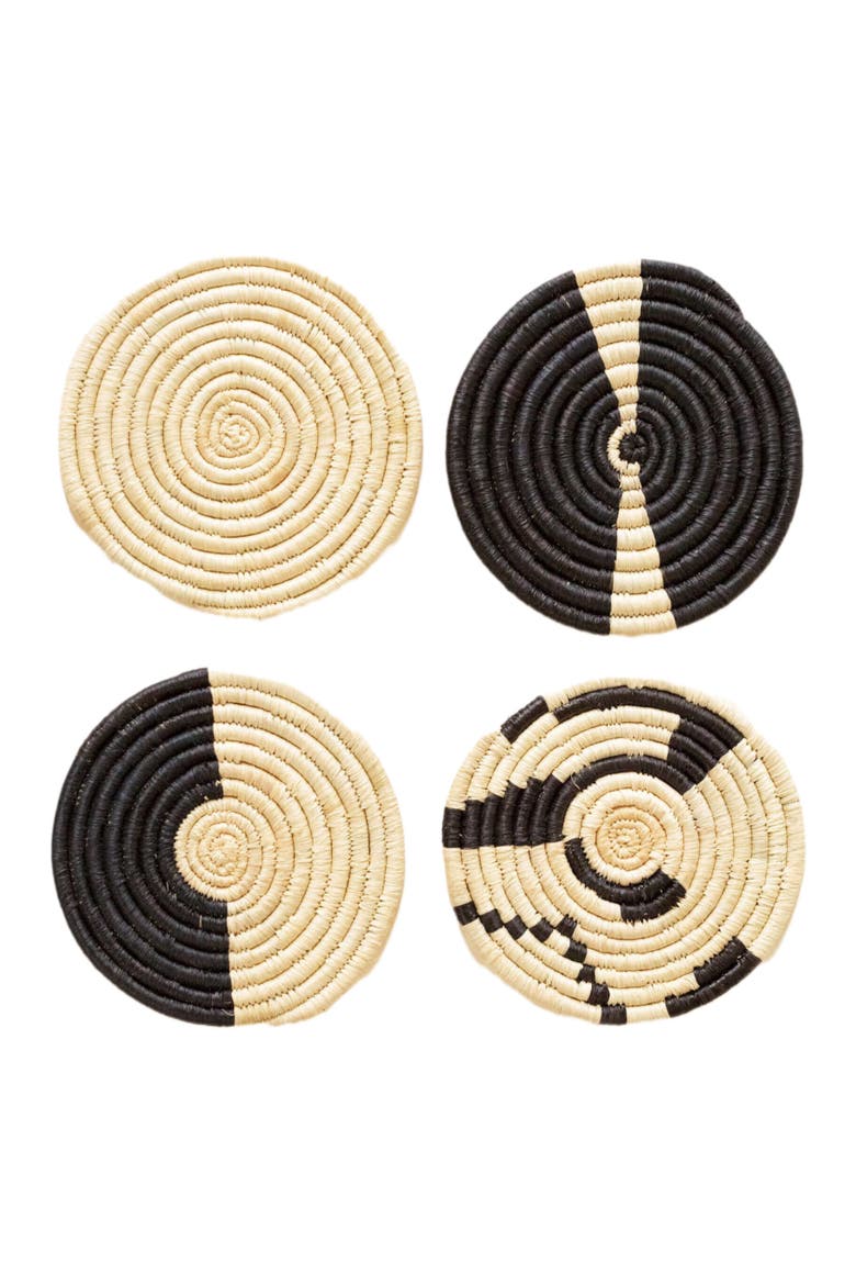 Natural & Black Mixed Set of 4 Coasters, Alternate, color, Natural and Black