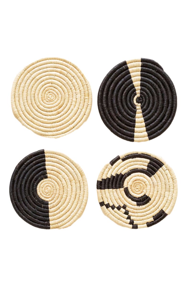 indego africa Natural & Black Mixed Set of 4 Coasters, Alternate, color, Natural And Black