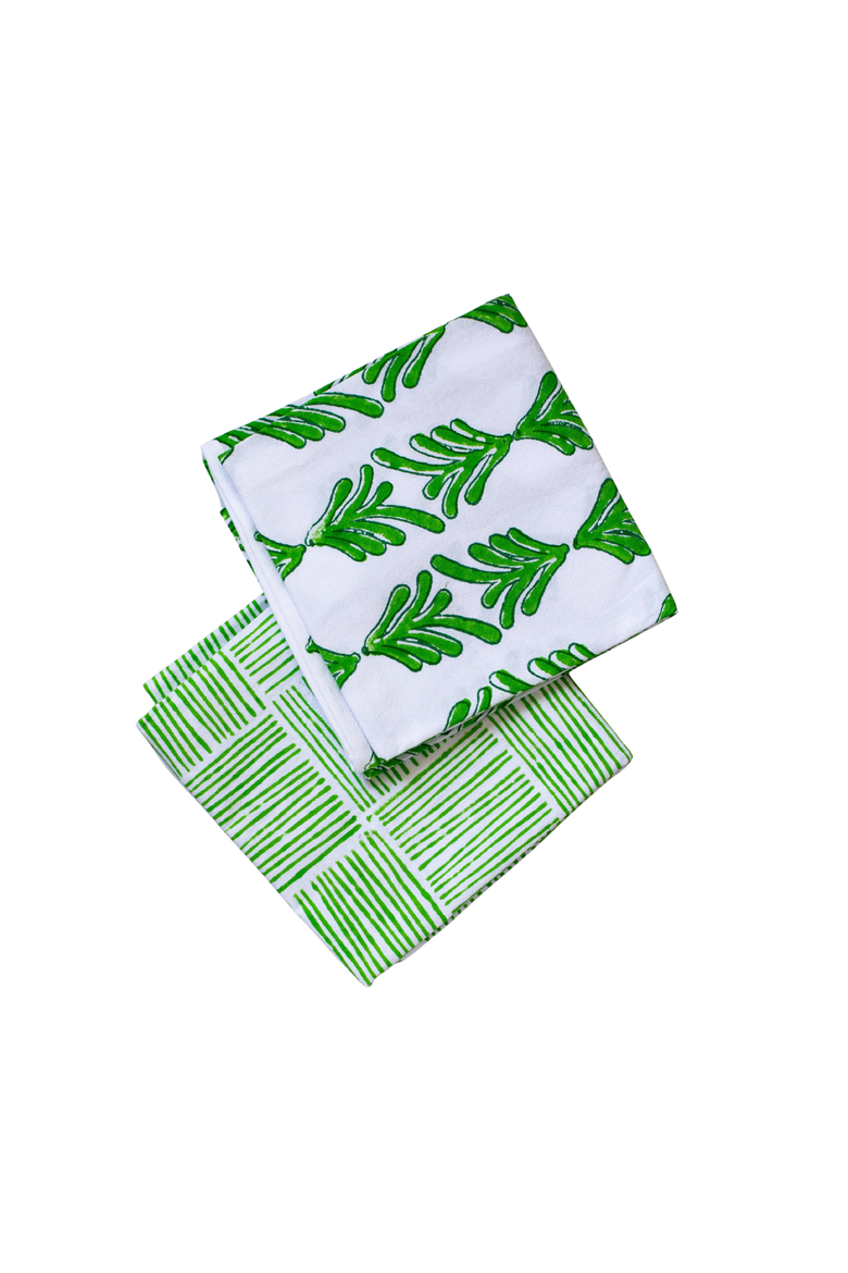 Tea Towel Set - Palmetto & Stripe, Main, color, Green