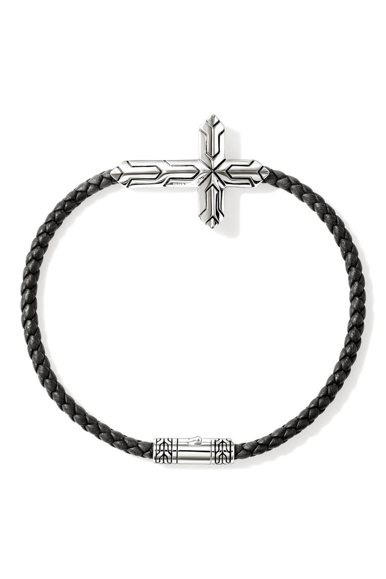 Icon Silver Cross Woven Leather Bracelet, Alternate, color, SILVER