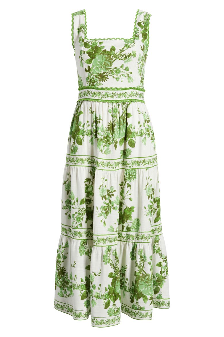 Picot Trim Cotton Blend Midi Dress, Alternate, color, GREEN