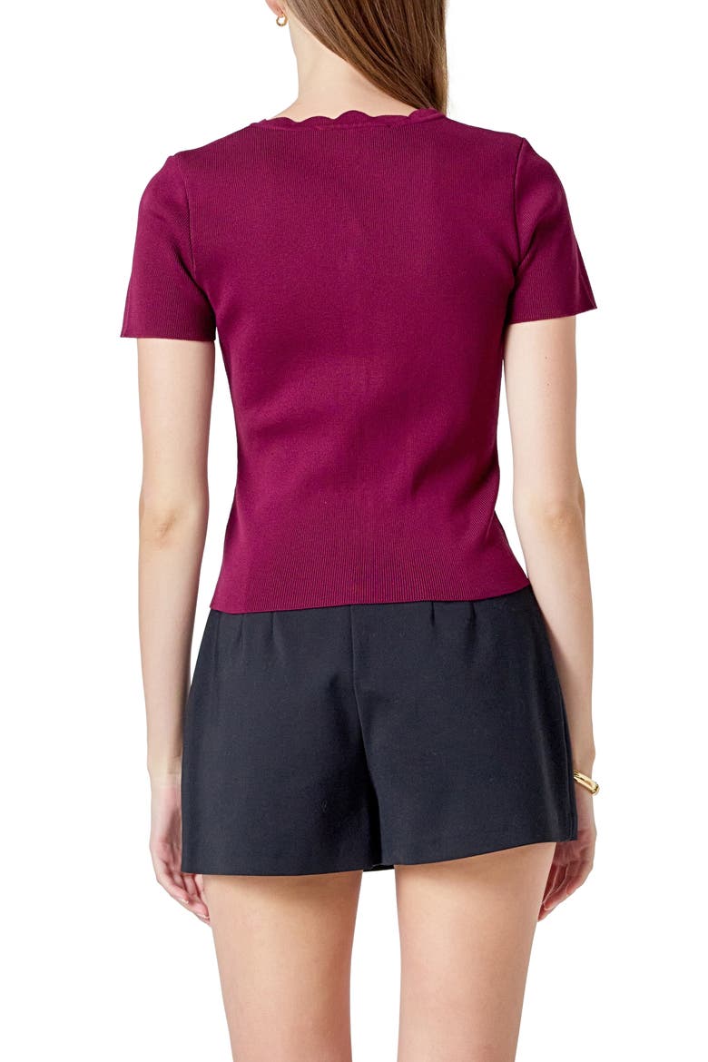 Scallop Accent Button Front Knit Top, Alternate, color, PLUM