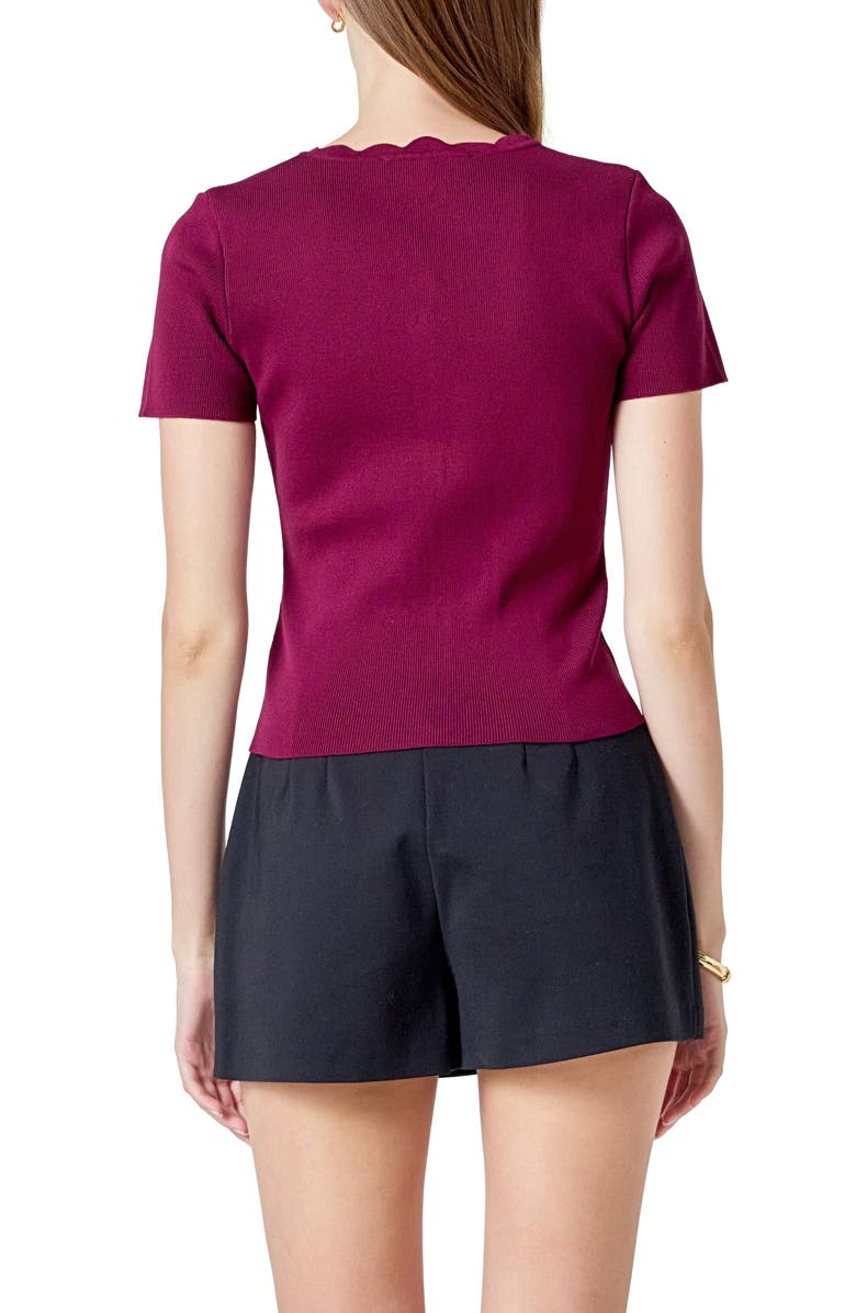 Endless Rose Scallop Accent Button Front Knit Top, Alternate, color, Plum