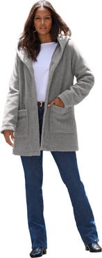 Roaman's Plus Size Hooded Teddy Fleece Coat