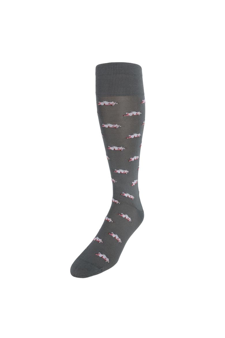 Penelope's Flying Pigs Over The Calf Mercerized Cotton Novelty Socks, Main, color, Grey