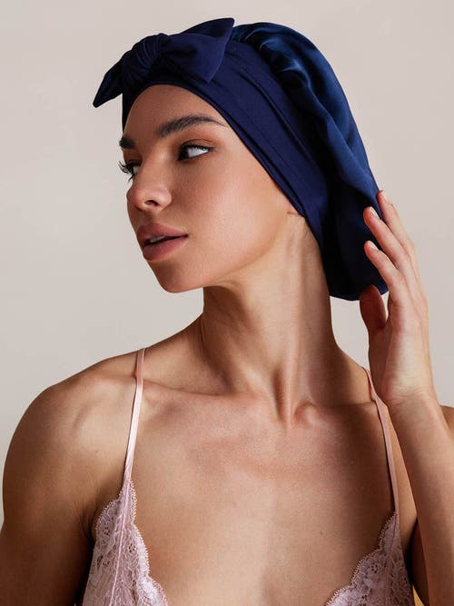 Silksilky Pure Silk Bowknot Tie Bonnet In Blue