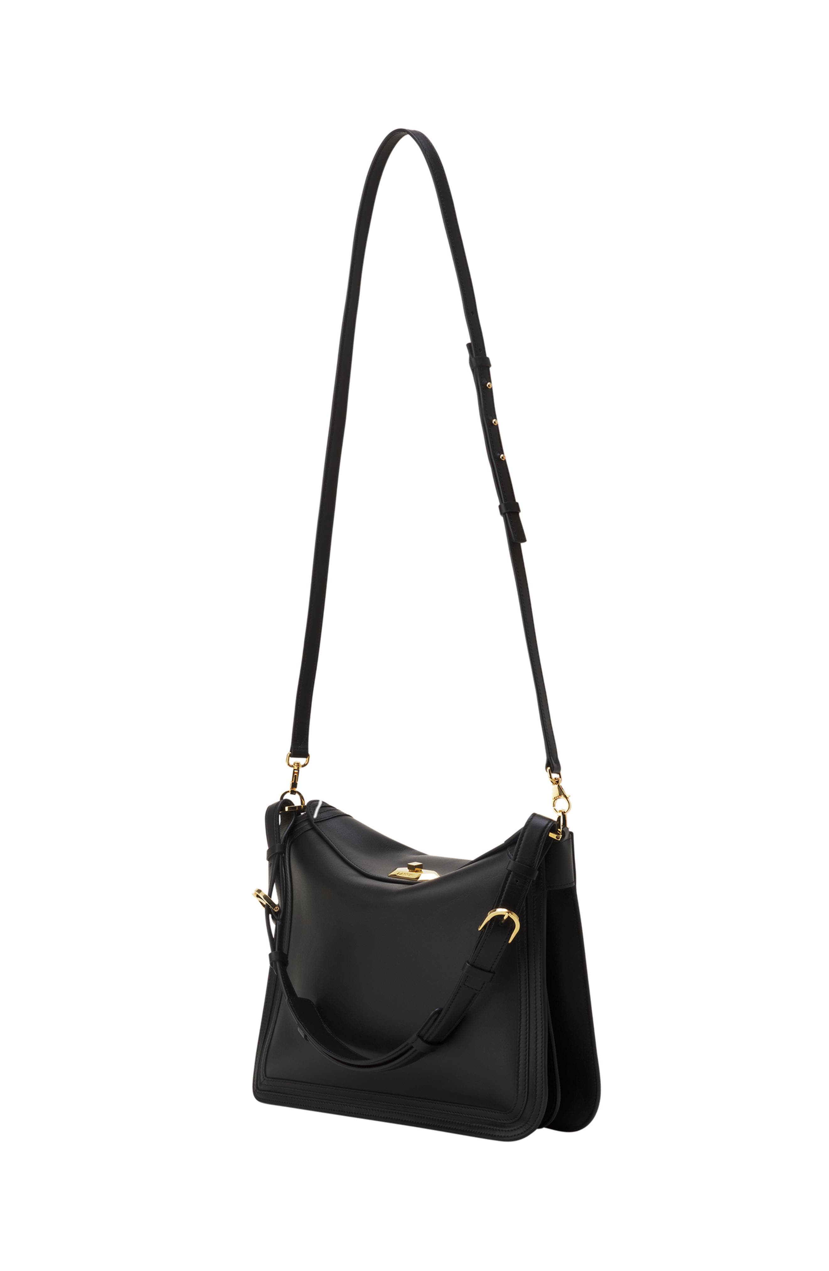 Lanvin Compagnon Asymmetrical Bag In Leather, Alternate, color, Black