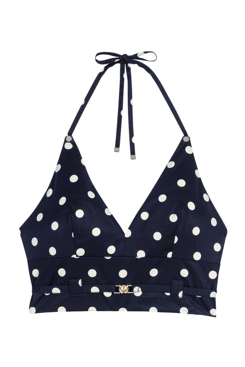 Backless linen blend top, Alternate, color, Navy dots print