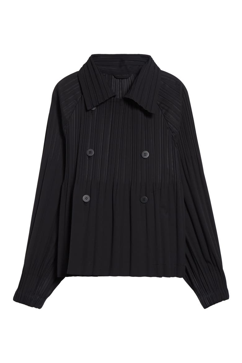 Pleated Double Breasted Jacket, Alternate, color, BLACK
