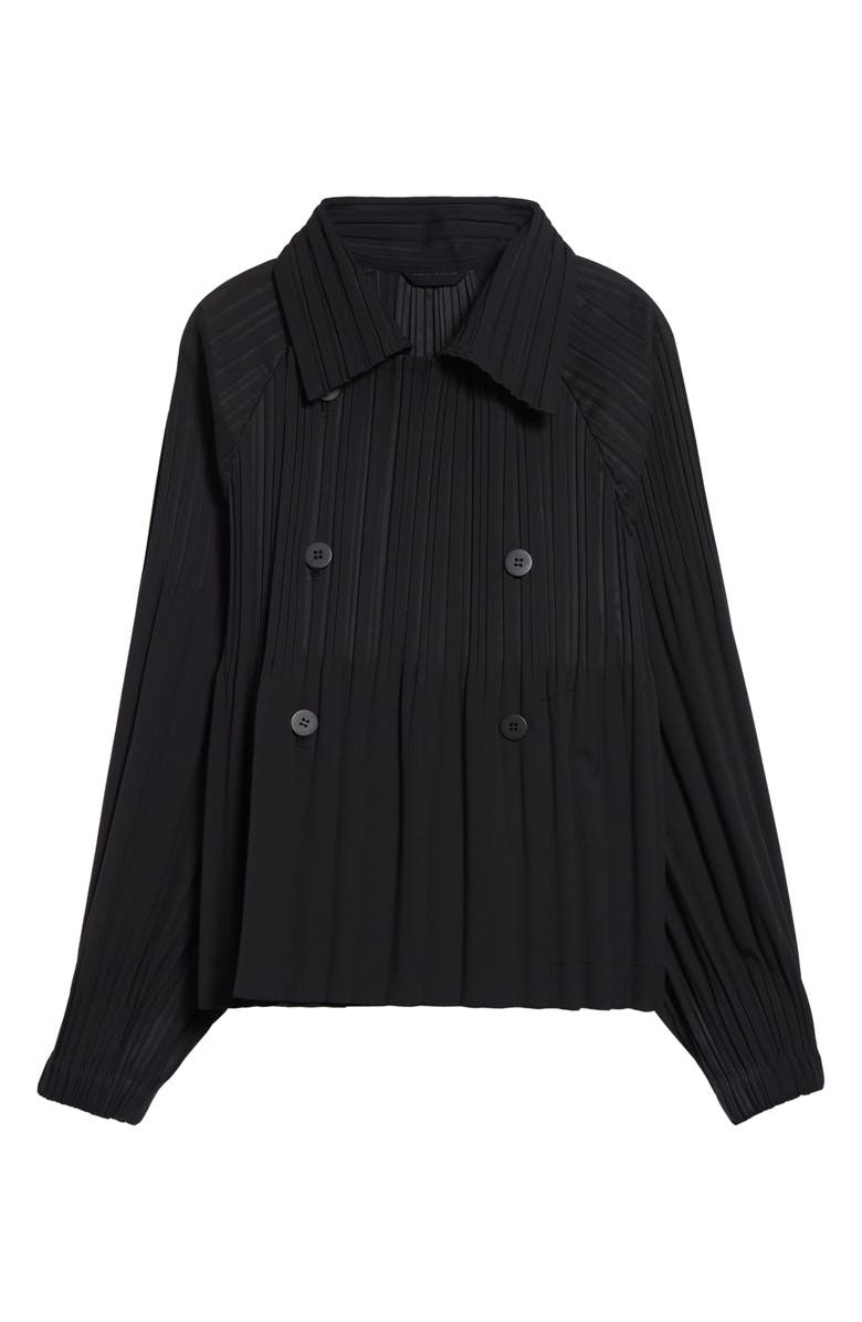 Pleats Please Issey Miyake Pleated Double Breasted Jacket, Alternate, color, Black