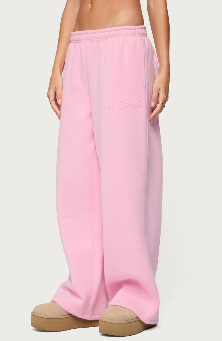 EDIKTED Totally Logo Wide Leg Sweatpants, Alternate, color, Pink