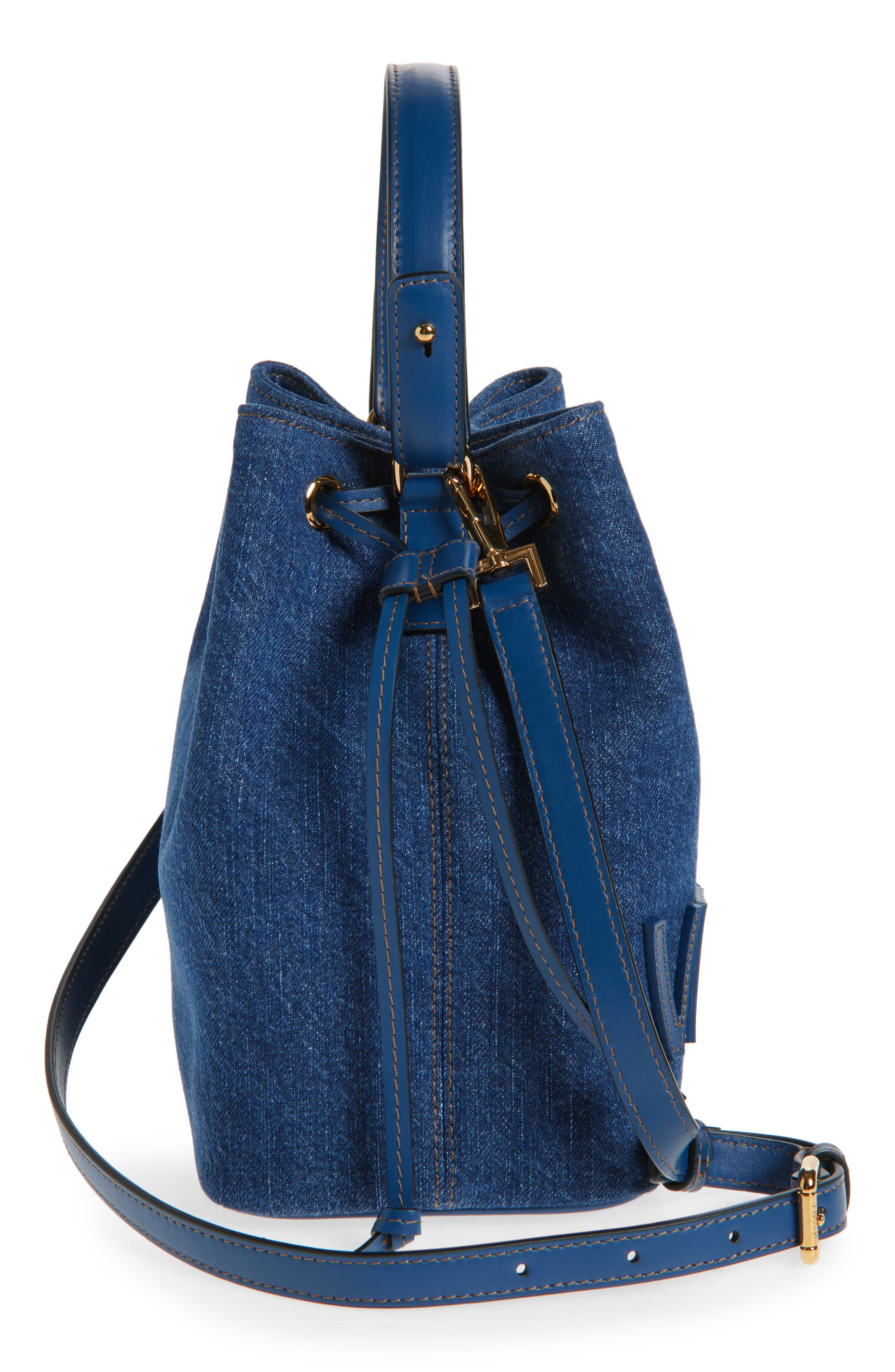Versace La Medusa Denim Bucket Bag, Alternate, color, 