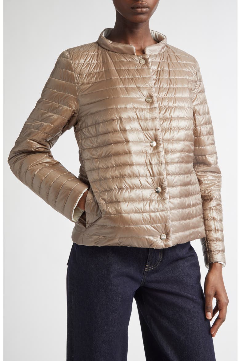 Matte to Shiny Reversible Down Puffer Jacket, Alternate, color, WHITE TO TAUPE