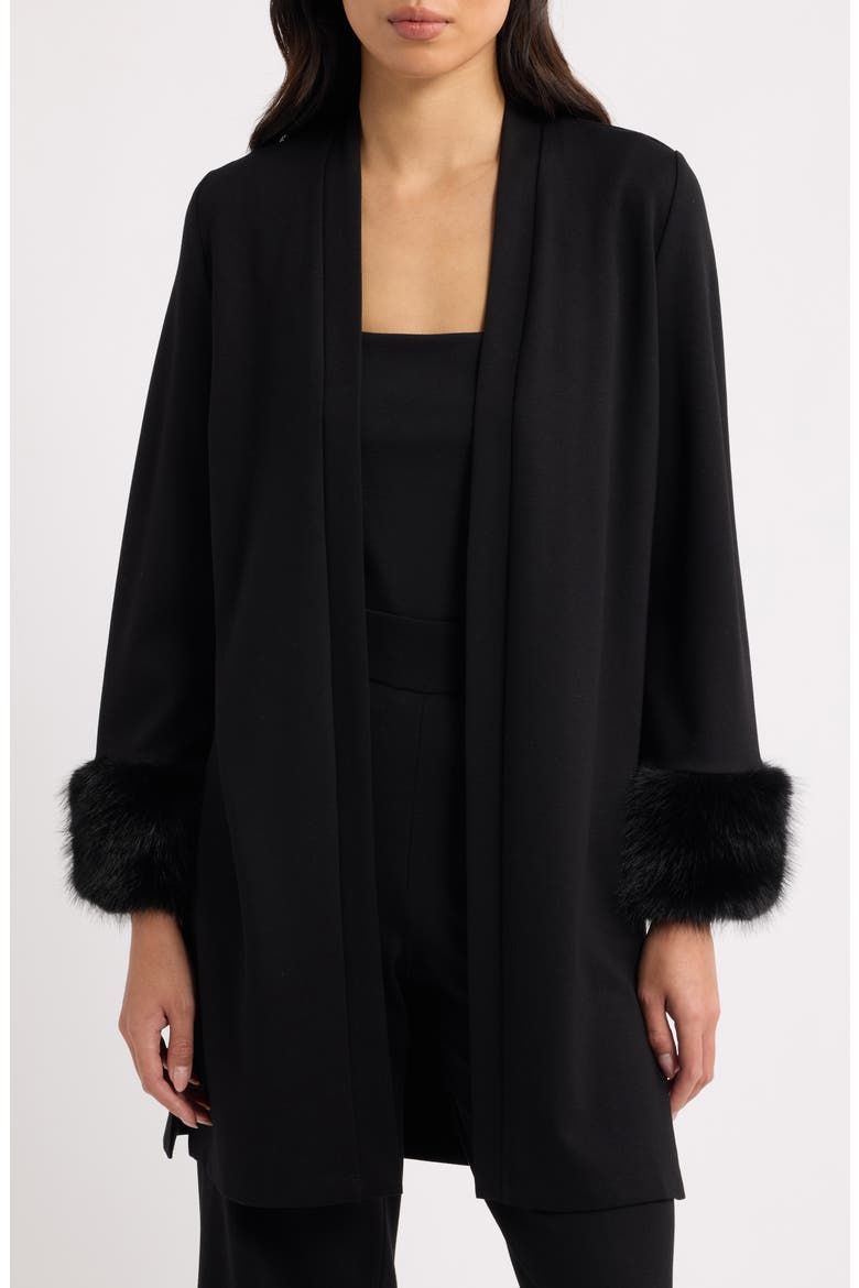 Faux Fur Trim Cardigan, Main, color, ANNE BLACK