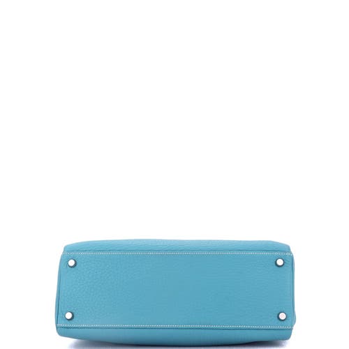 Pre-owned Hermes Hermes Kelly Handbag Blue Clemence With Palladium Hardware 32 In Blue