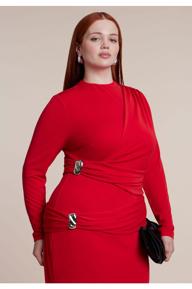 Hardware Detail Draped Jersey Maxi Dress, Alternate, color, TANGO RED