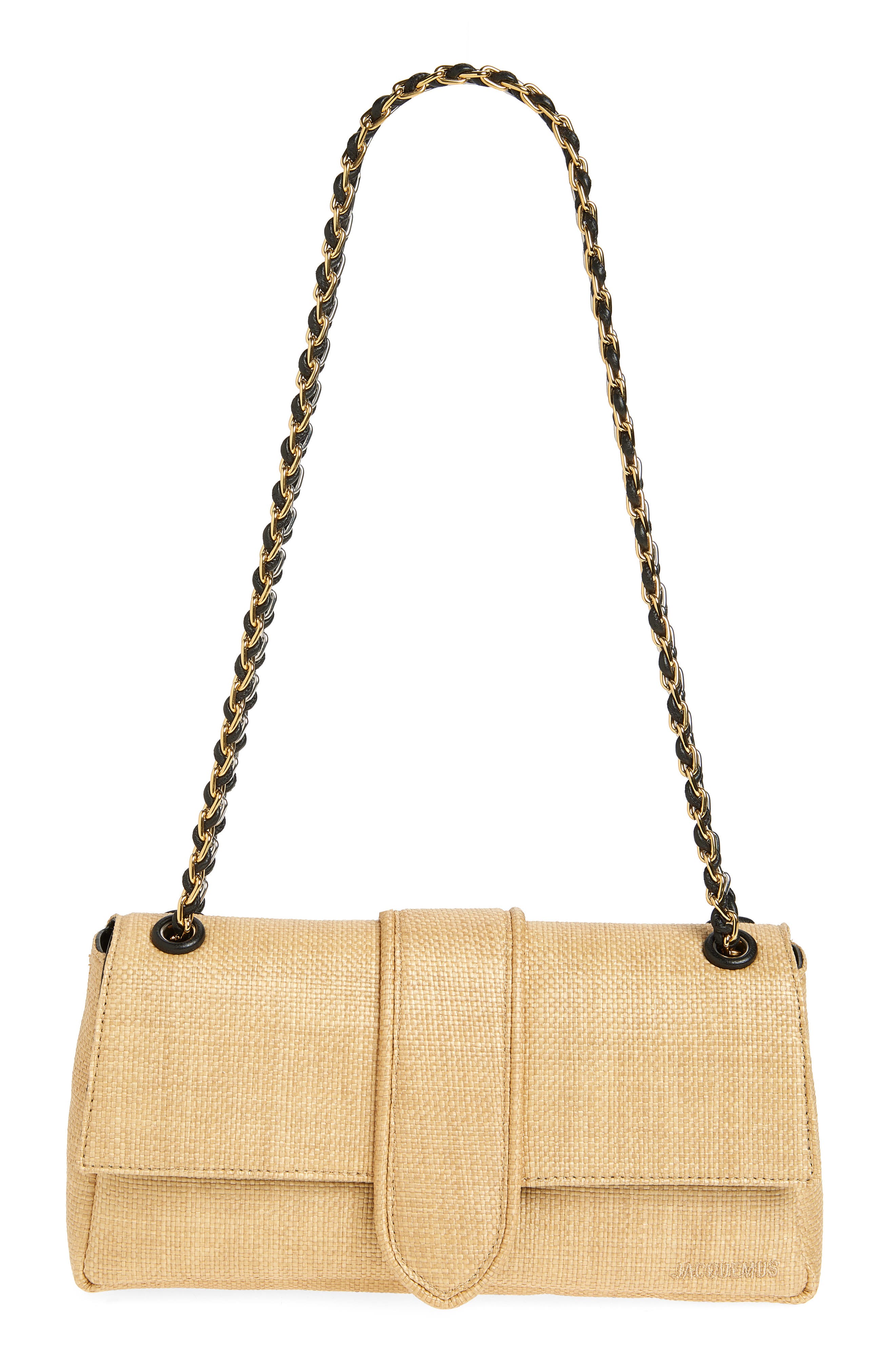 Jacquemus Le Bambino Raffia Effect Shoulder Bag, Main, color, Natural 142