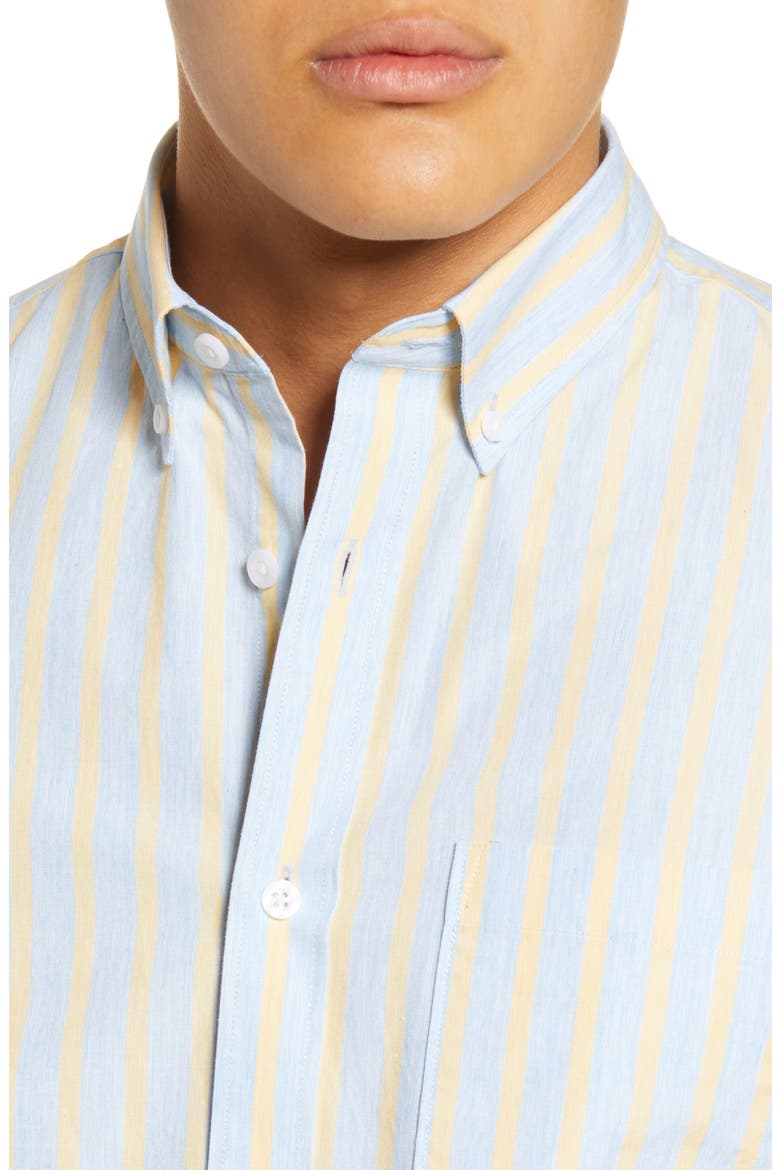 Slim Fit Stripe Short Sleeve Button-Down Shirt, Alternate, color, BLUE YELLOW HEATHER STRIPE