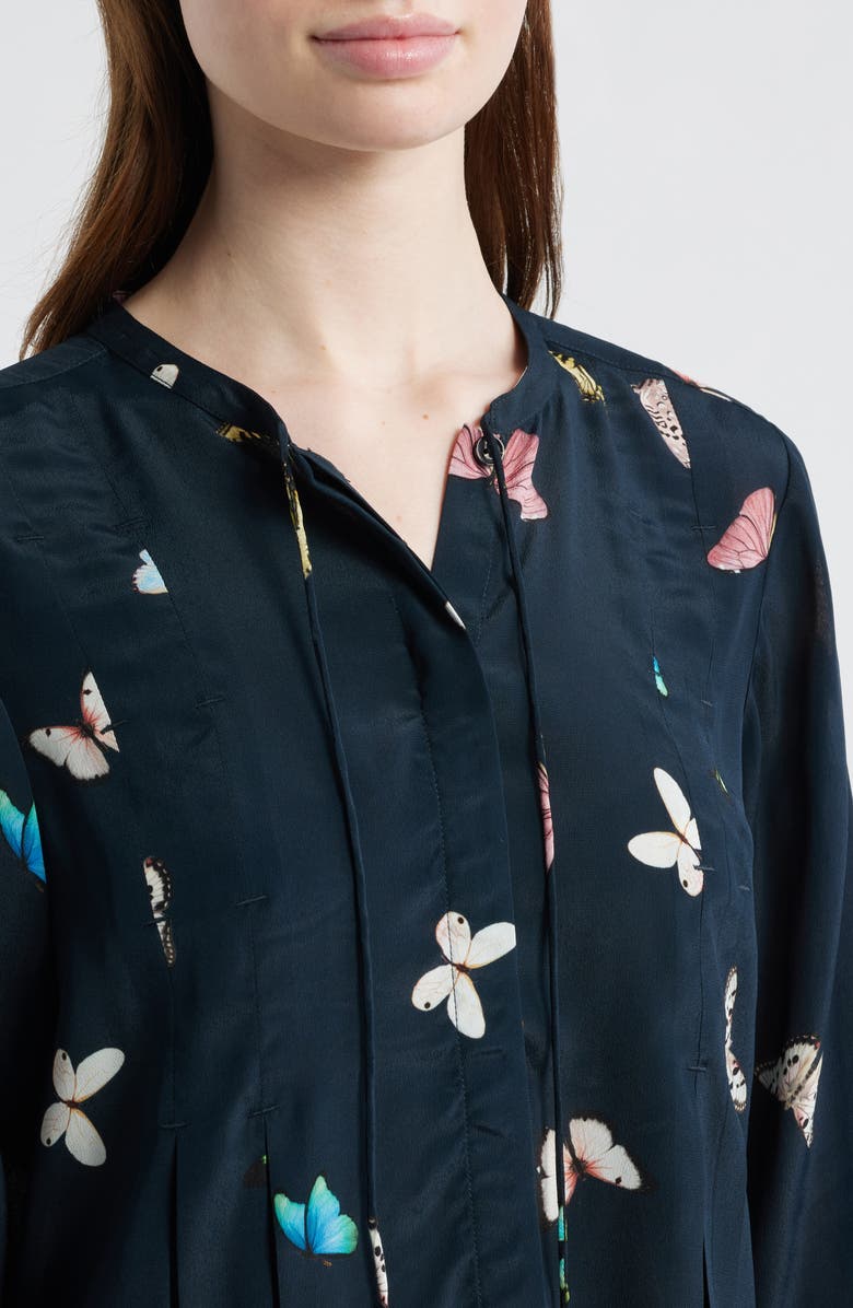 rag & bone Arden Print Pleated Top, Alternate, color, Black Butterfly