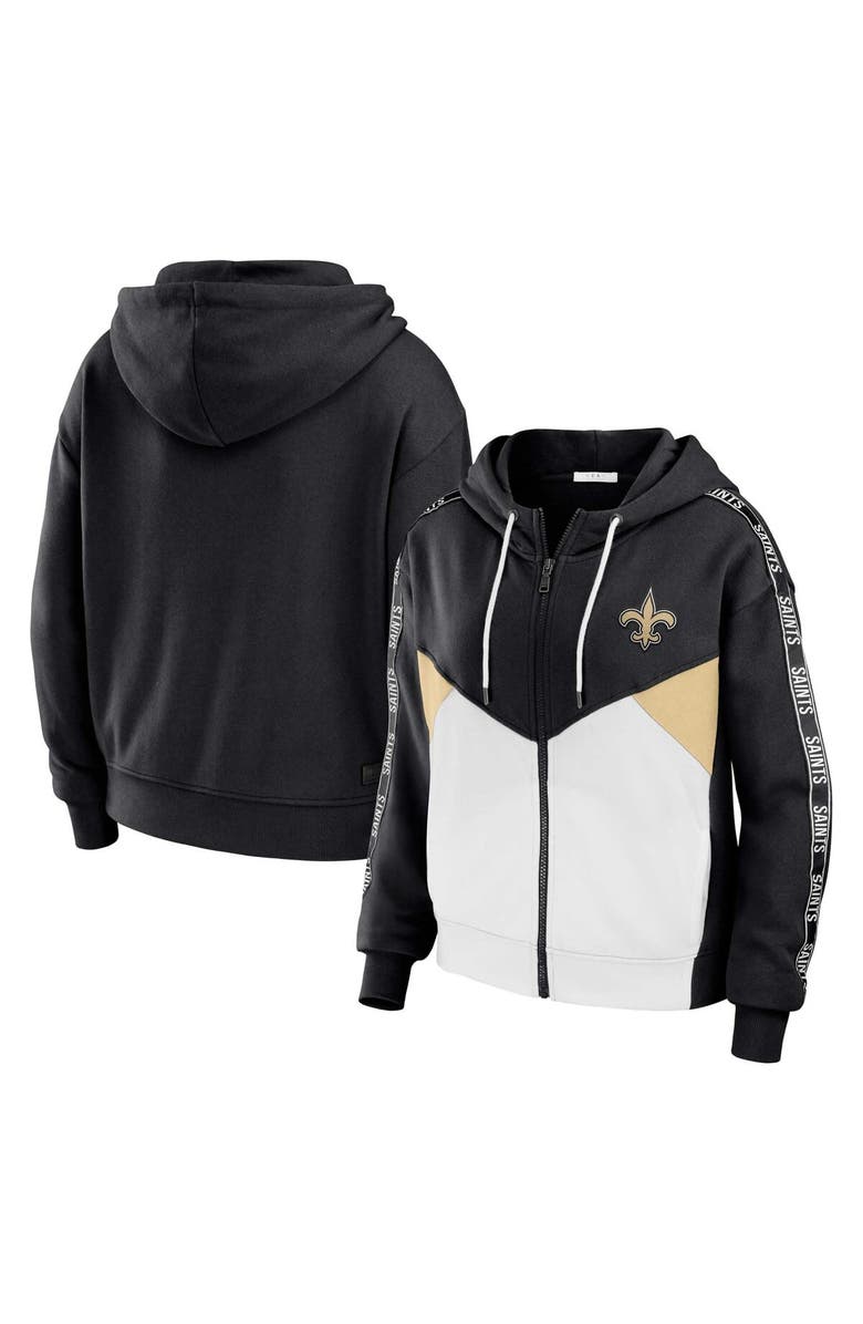 WEAR by Erin Andrews Women's WEAR by Erin Andrews Black/White New Orleans Saints Plus Size Color Block Full-Zip Hoodie, Main, color, Black