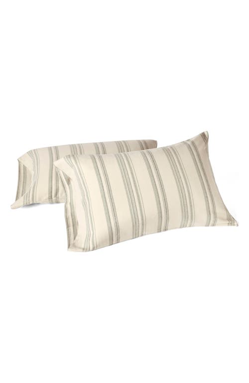 Coyuchi Cloud Brushed Cotton Flannel Sheet Set In Juniper Herringbone Stripe