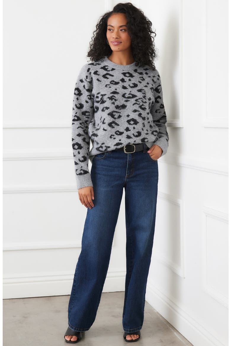 Metallic Leopard Crewneck Sweater, Alternate, color, GRAY WITH BLACK