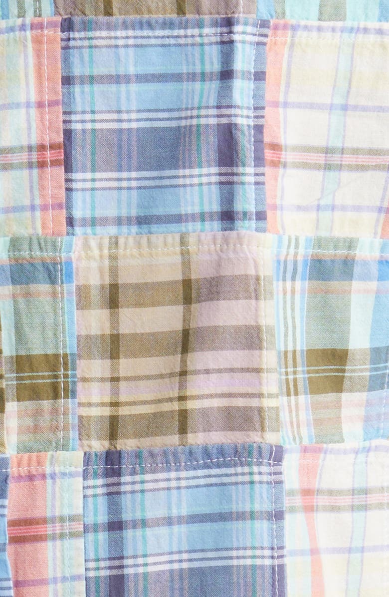 Brooks Brothers Regular Fit Plaid Patchwork Short Sleeve Cotton Madras Button-Down Shirt, Alternate, color, 